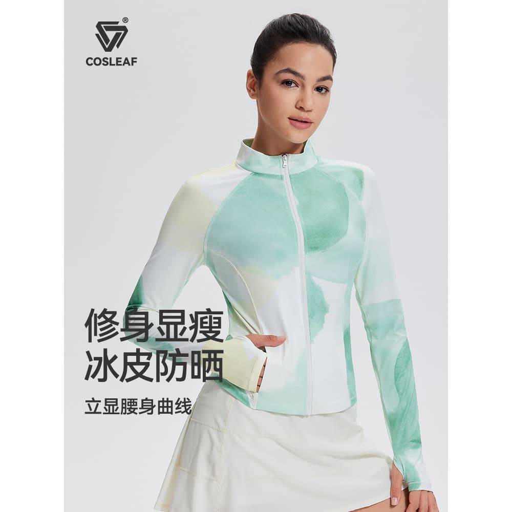 Cleve protetor solar roupas femininas Anti-ultravioleta sentido de gelo respirável estiramento roupas de Yoga roupa exte