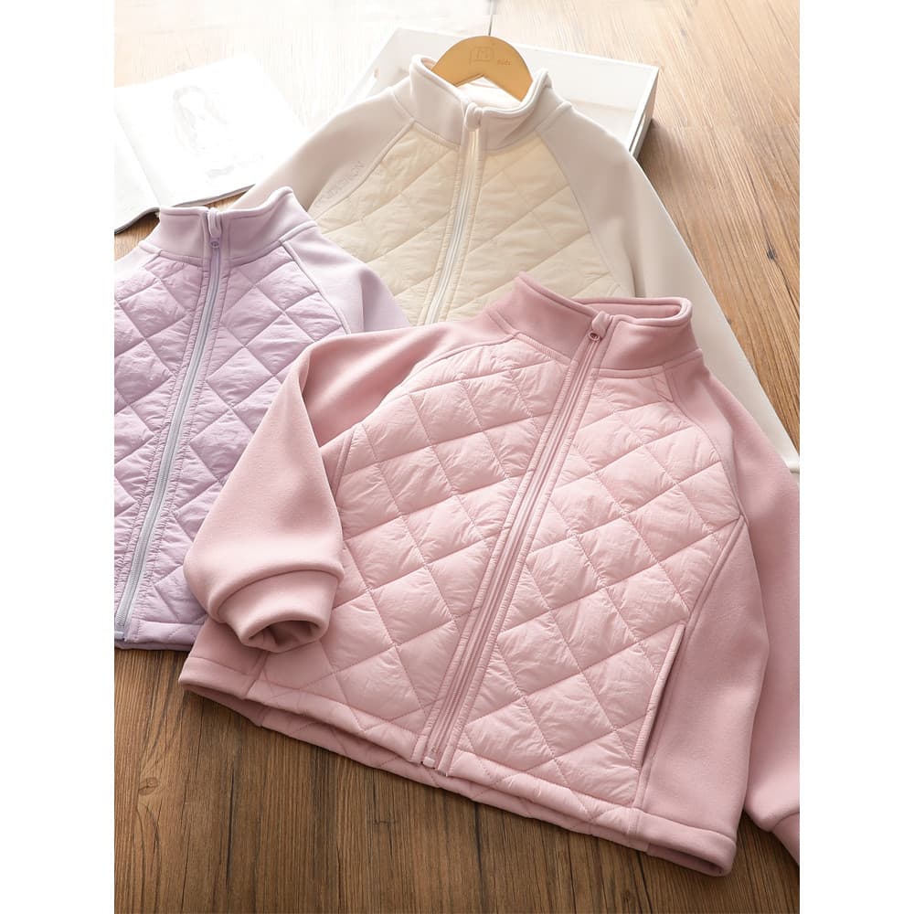 Meninas inverno forro de lã gola alta jaqueta médio grande crianças acolchoado arroz glutinoso velo algodão-acolchoado m