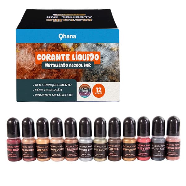 Kit 12 Pigmentos Perolados Metalizados Álcool Ink