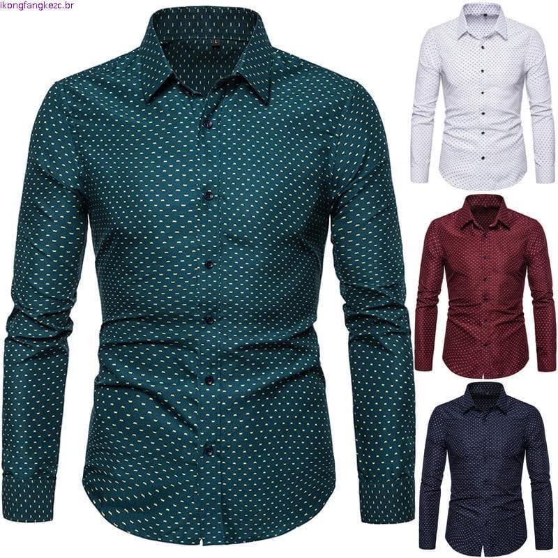 Csa Masculina Casual Manga Comprida Sólida m Fit