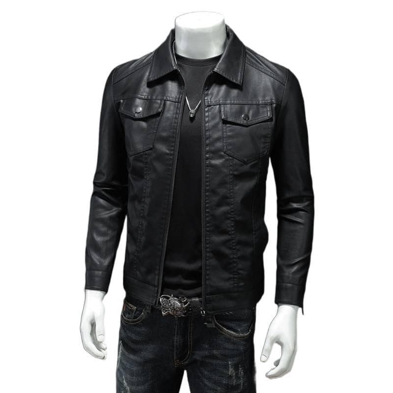 Jaqueta de Couro Masculina com Lapela, Tamanho Grande, Fina, para Motociclismo, Jaqueta de Couro PU Espessada para Inver