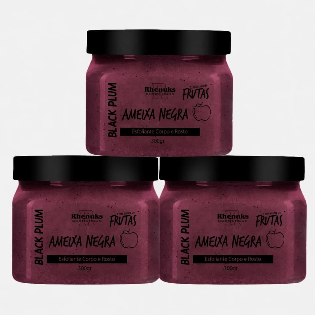 Kit 3 Esfoliante Ameixa Negra Rhenuks - Remove Asperezas e Deixa a Pele Perfumada o Dia Todo
