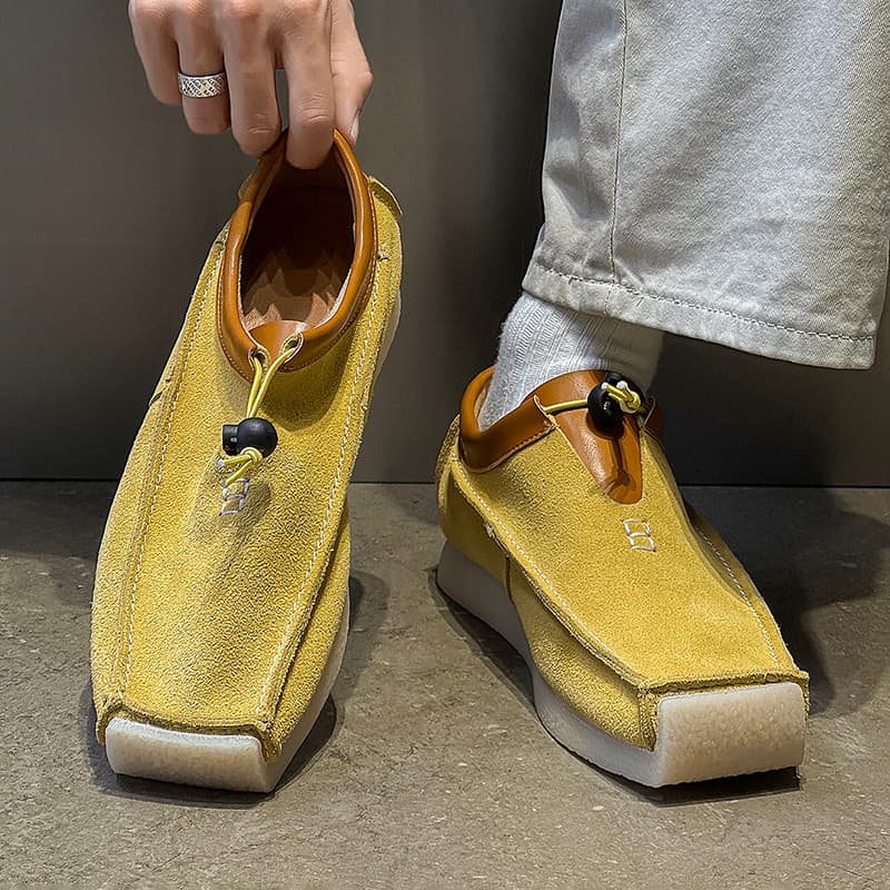 2025 novo estilo verão pessoas preguiçosas um Pedal dedo do pé quadrado mocassins homens sapatos de couro casuais camurç