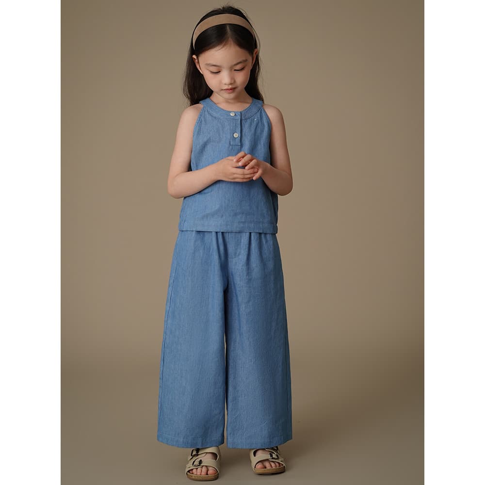 Haya roupas infantis meninas sem mangas colete topo simples Casual All-Match calças crianças Denim terno verão estilo fi