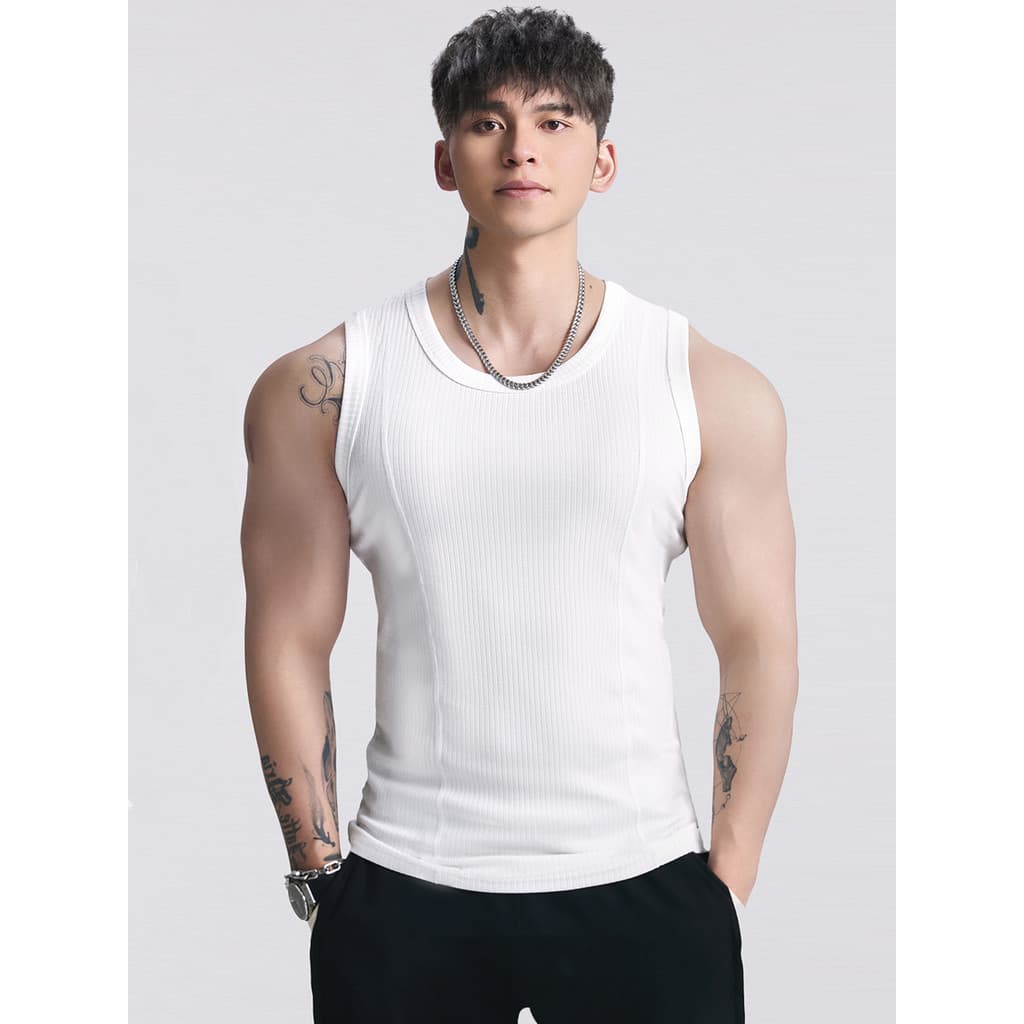 Europeu americano pesado algodão rosqueado colete muscular apertado alto elástico sem mangas camiseta treinamento de Fit