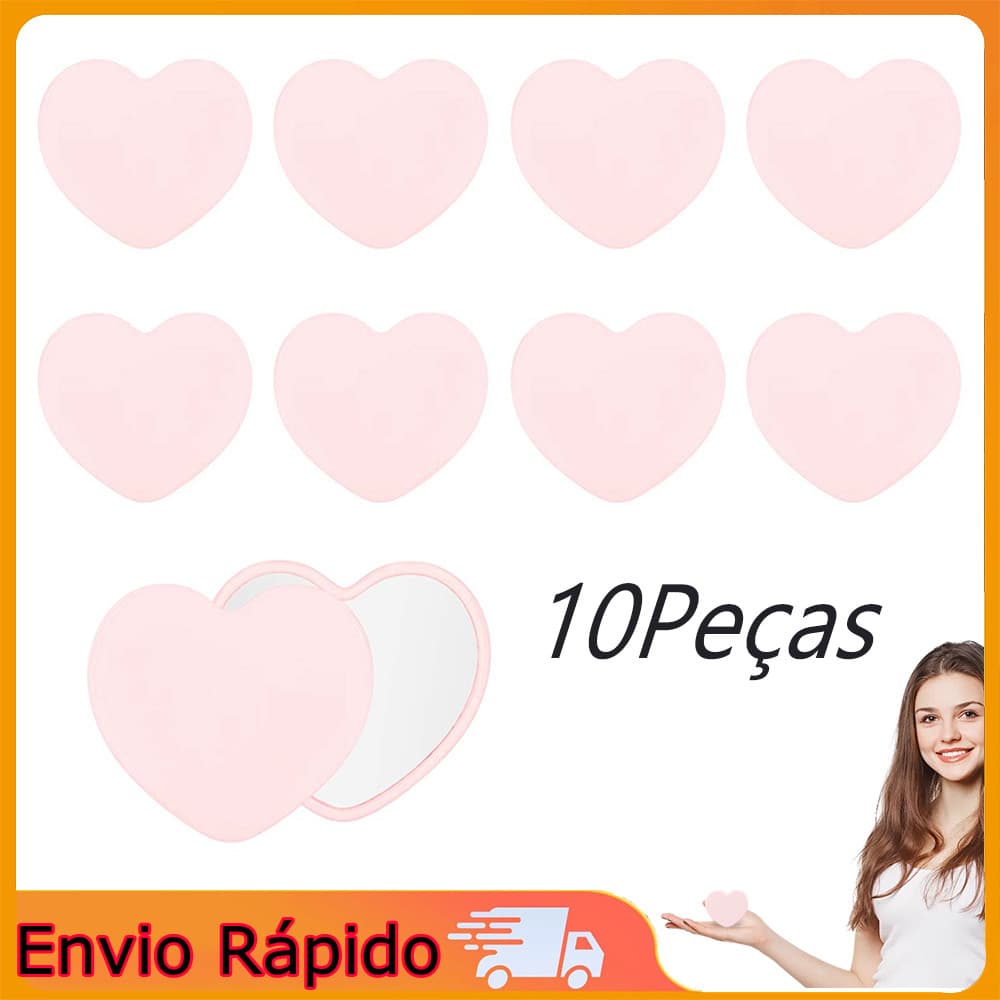 Mini espelho em forma de amor conjunto de 10 peças espelho portátil para passeio