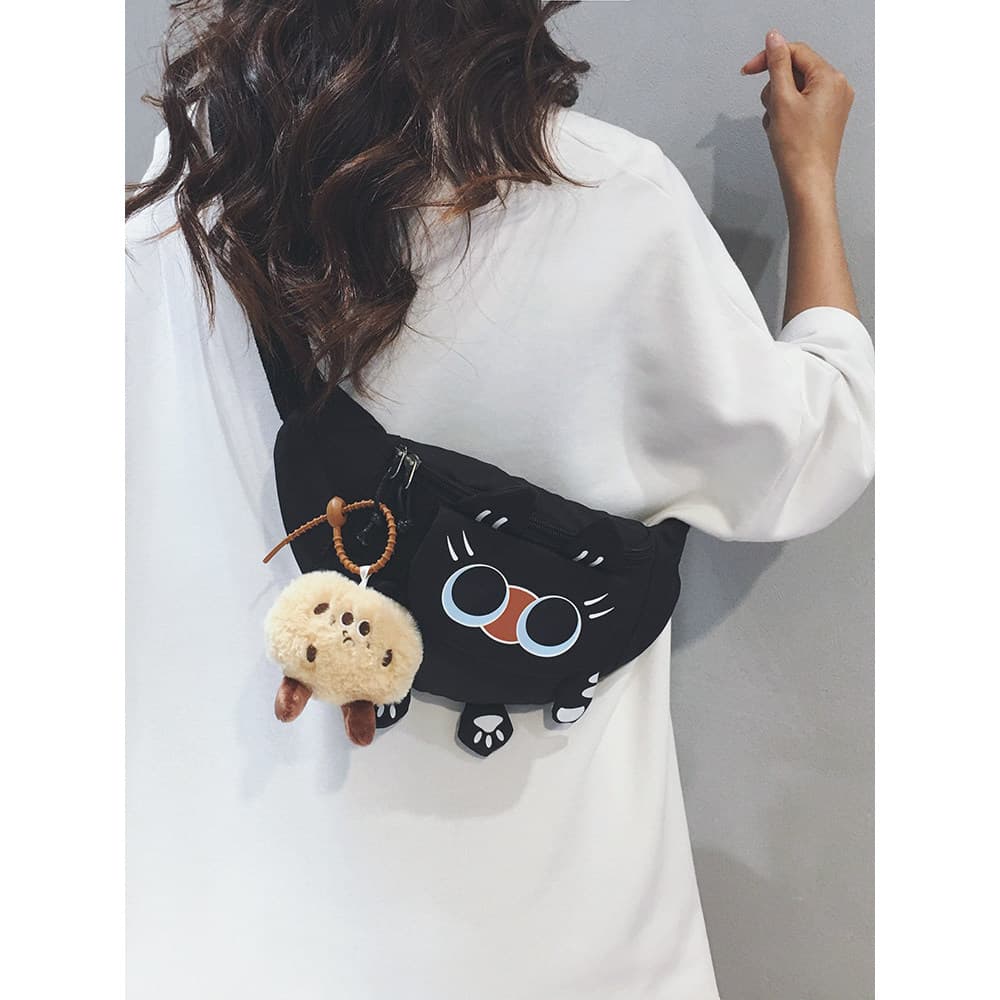 Gato siamês bonito saco de peito feminino 2024 novo estilo casual All-Match saco do mensageiro esportes saco da cintura