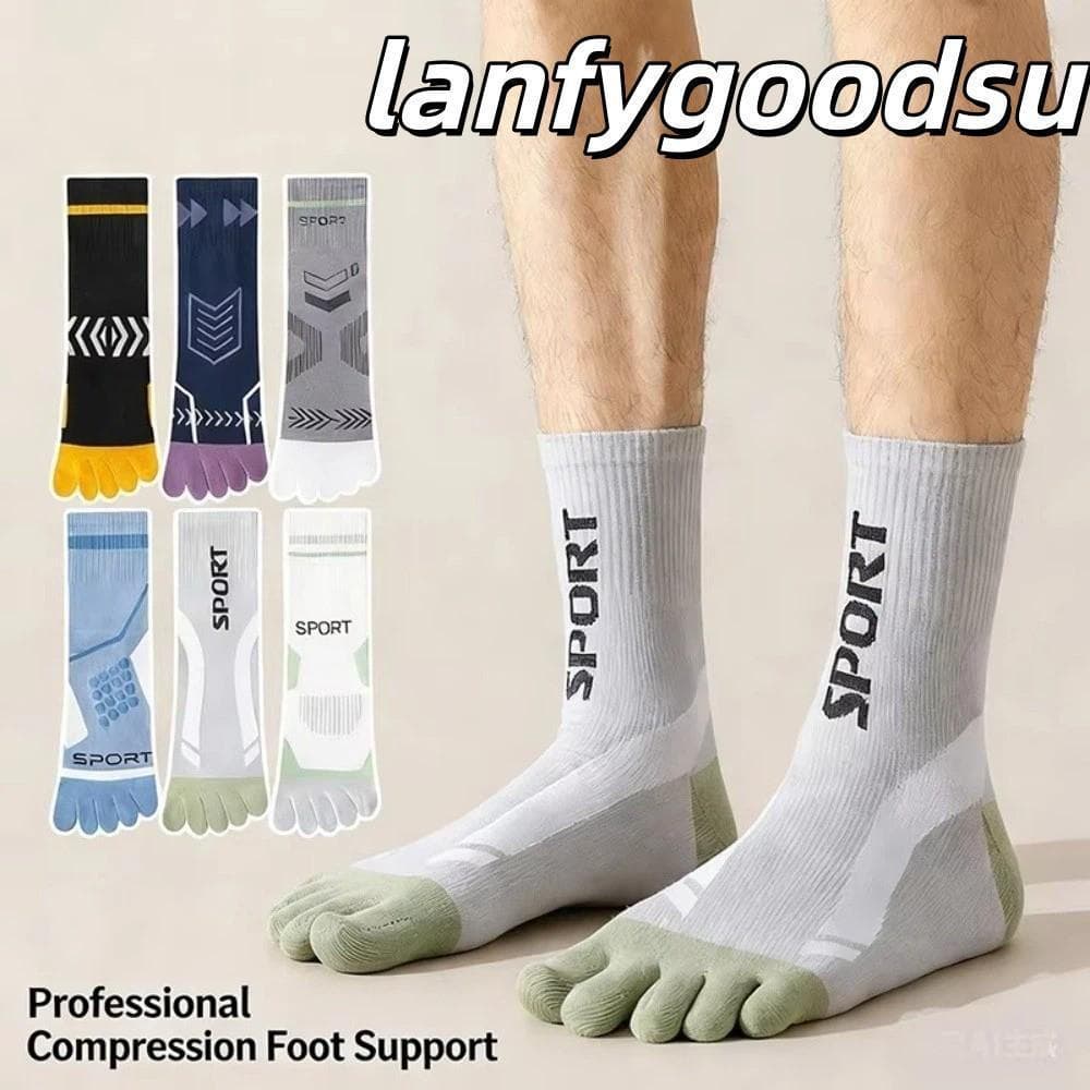LANFYGOODS Meias Esportivas De 5 Dedos , De Ciclismo De Compressão Com Elasticidade De Alta Qualidade , Absorção De Suor