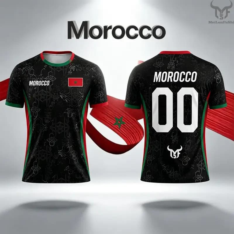 Marrocos Bandeira Impressão Camisa De Futebol Verão Nome Personalizável Número O-Pescoço De Manga Curta Das Mulheres Dos