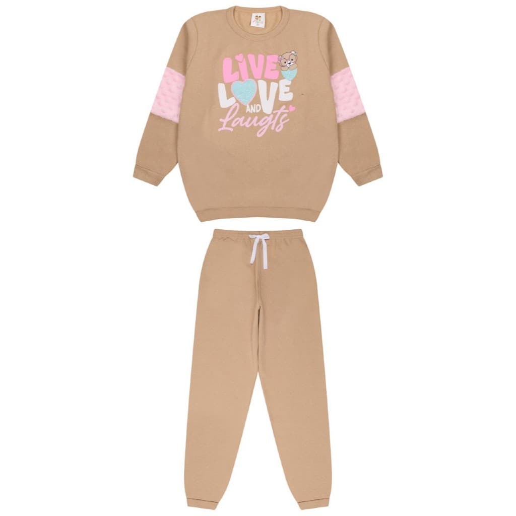 Conjunto Moletom Menina Juvenil Infantil Moda Peluciado Calça e Casaco Moletom Modinha 10-12-14 anos