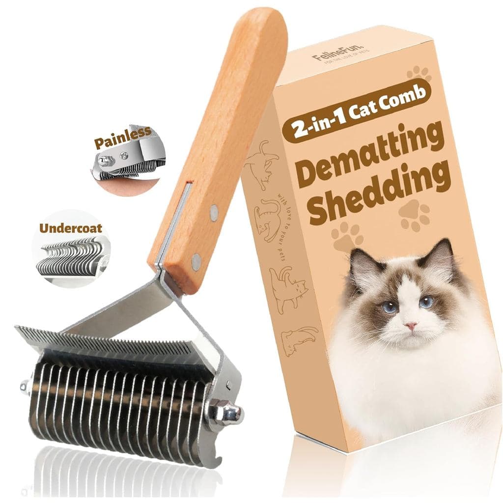Escova para Gatos FelineFun para Remover Pelos Soltos e Nós, Raspador de Subpelo 2 em 1, Remove Eficazmente Pelos Soltos