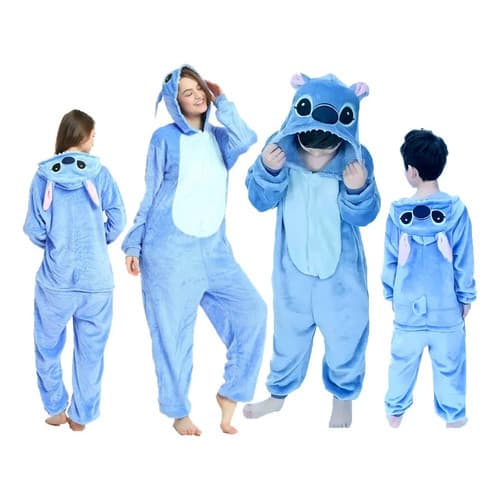 Pijama Macacão Stitch Inverno Adulto Infantil Plush Quente