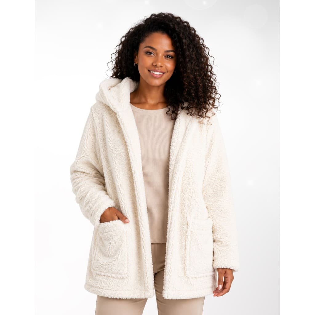 Casaco Teddy Feminino Jaqueta Tedi Aconchegante Com Capuz Quentinho Inverno Premium