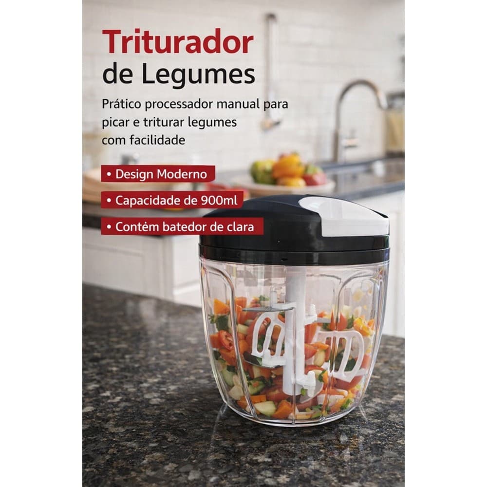 TRITURADOR DE ALIMENTO 900 ML PRETO EM ACRILICO COM 5 LÂMINAS-INCLUSO BATEDOR DE CLARA (IDEAL PARA VÁRIOS TIPOS DE PREPA