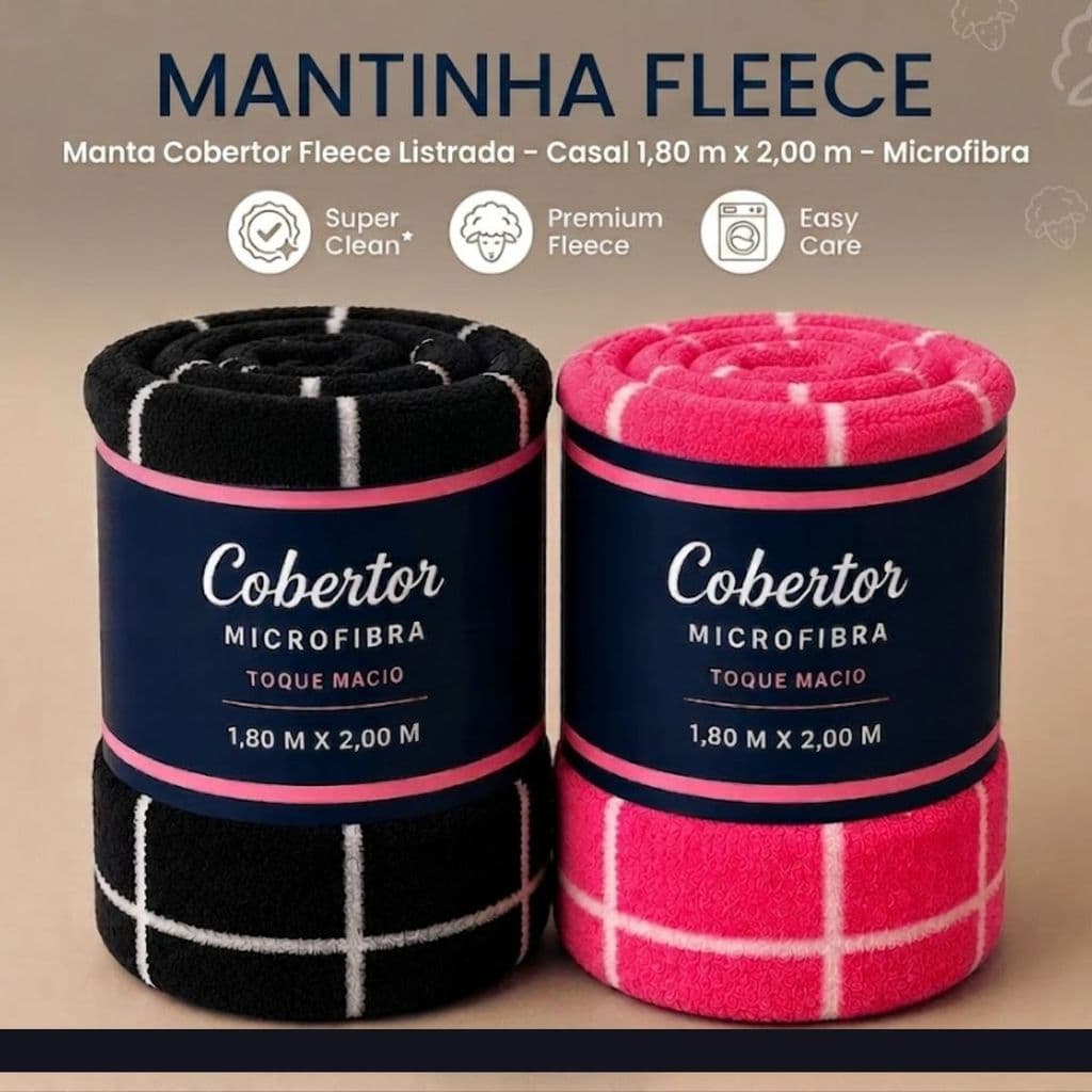 Manta Cobertor em Fleece Listrado – Tamanho Casal 1,80x2,00 m – Microfibra 100%
