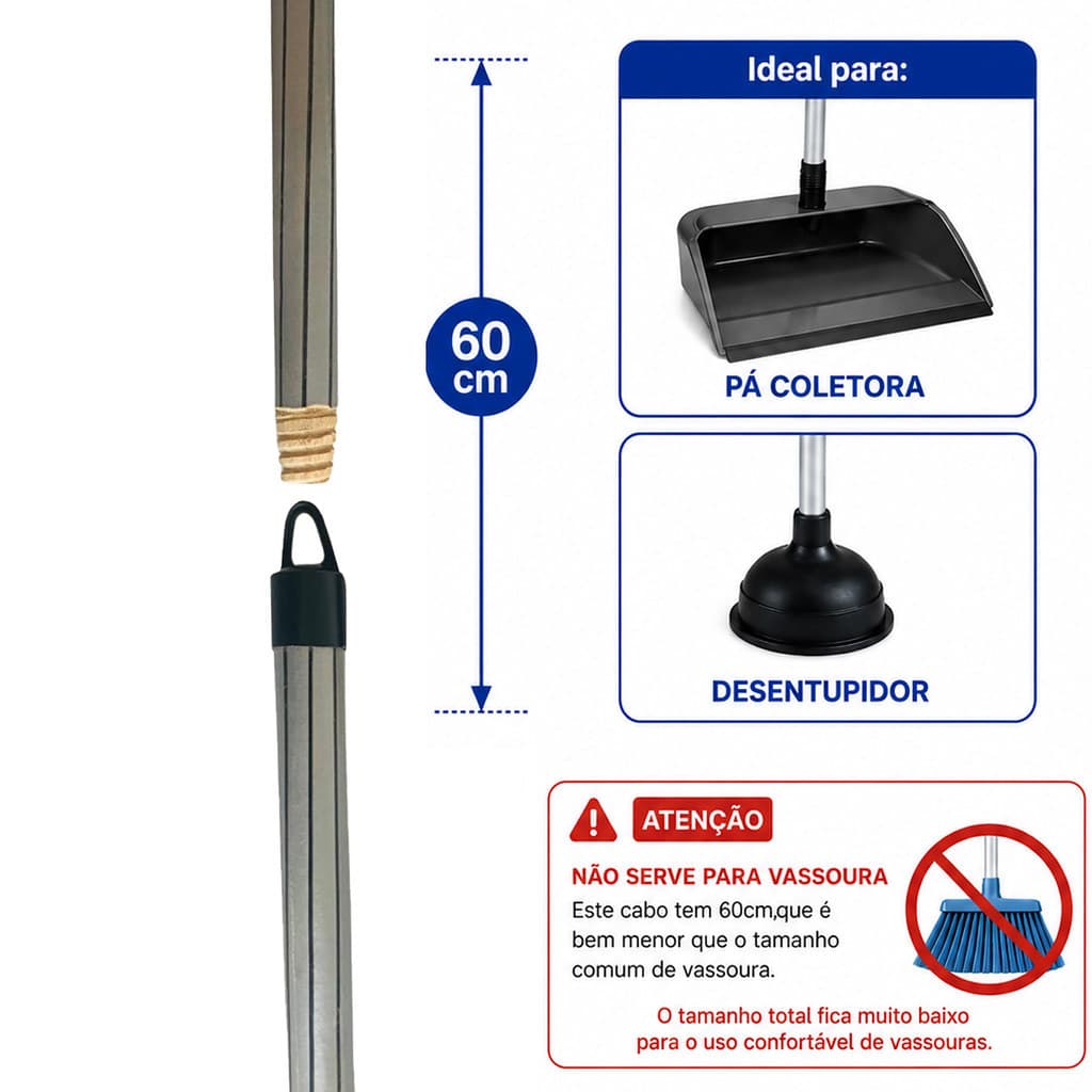 CABO 60cm Para Pazinha Rosca Madeira Compacto com Alça Plastificado / Encapado Para Pá / Desentupidor LEIA O ANUNCIO