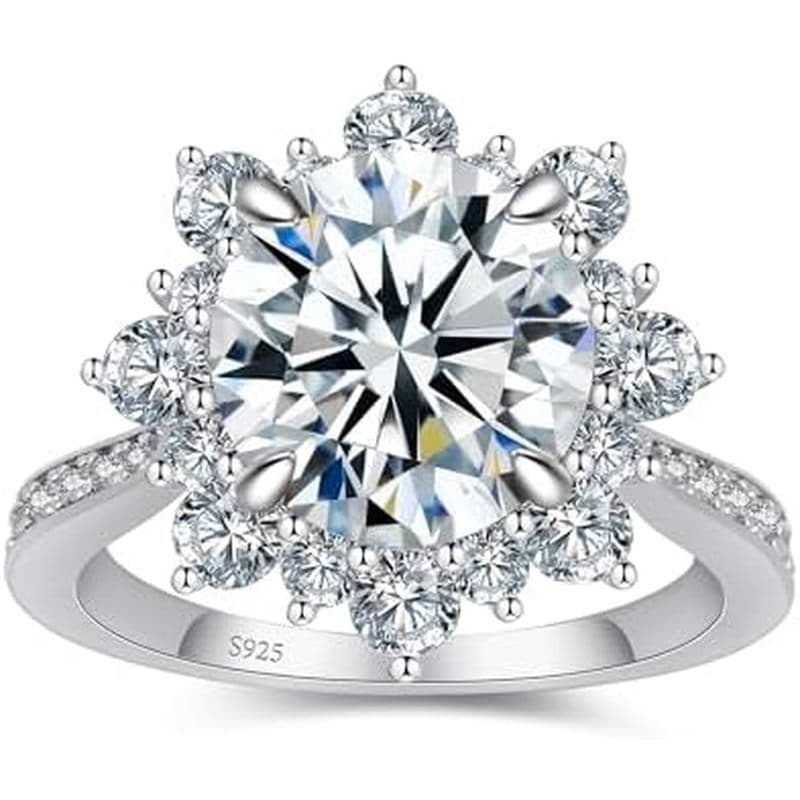 Halo Para Anel Feminino , Alianças De Prata Esterlina 925 Moissanite Flor Branca 18K Anéis De Casamento Com De Noivado V
