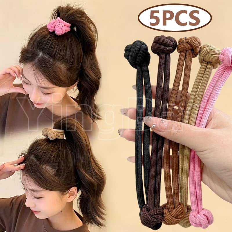 5 Pçs Nó Scrunchies Alta Elástica Laços De Cabelo Sem Danos Suportes De Rabo De Cavalo Elástico Borracha Cordas Acessóri