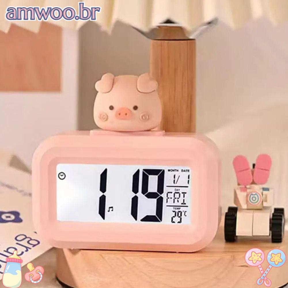 Relógio Digital Em Forma De Desenho Animado AMWOO , Eletrônico Infantil Com Display De Temperatura Multifuncional
