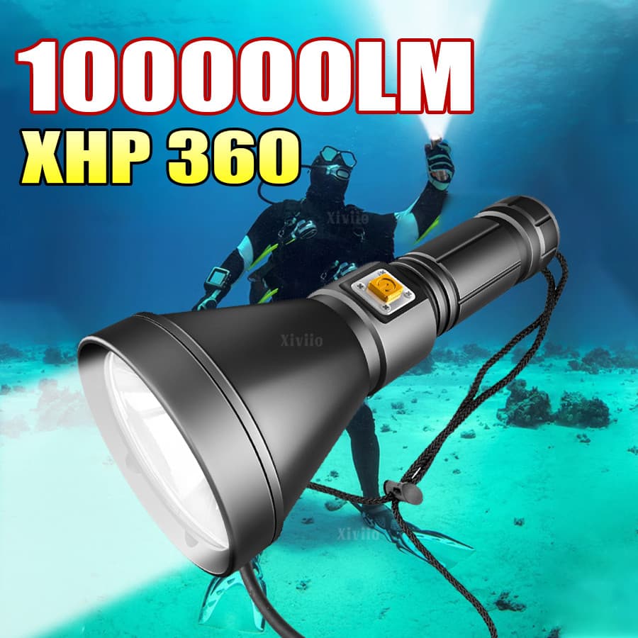 100000LM Lanterna De Mergulho Profissional XHP360 Lâmpada Subaquática IPX8 À Prova Dwaterproof Água Tocha 600M Alta Potê