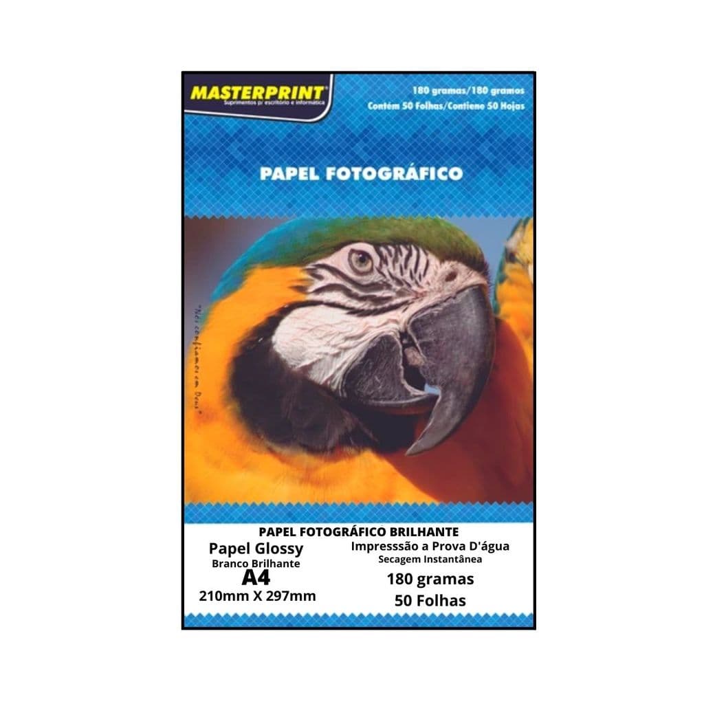 Papel Fotográfico 180G Glossy (Brilhante) 50Fls A4 Sem Adesivo - MASTERPRINT