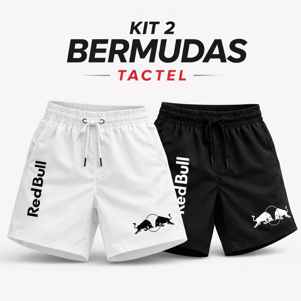 Kit 2 Bermudas Mauricinho Tactel Masculina Shorts Esportivo Red Praia Academia Confortável Leve Verão