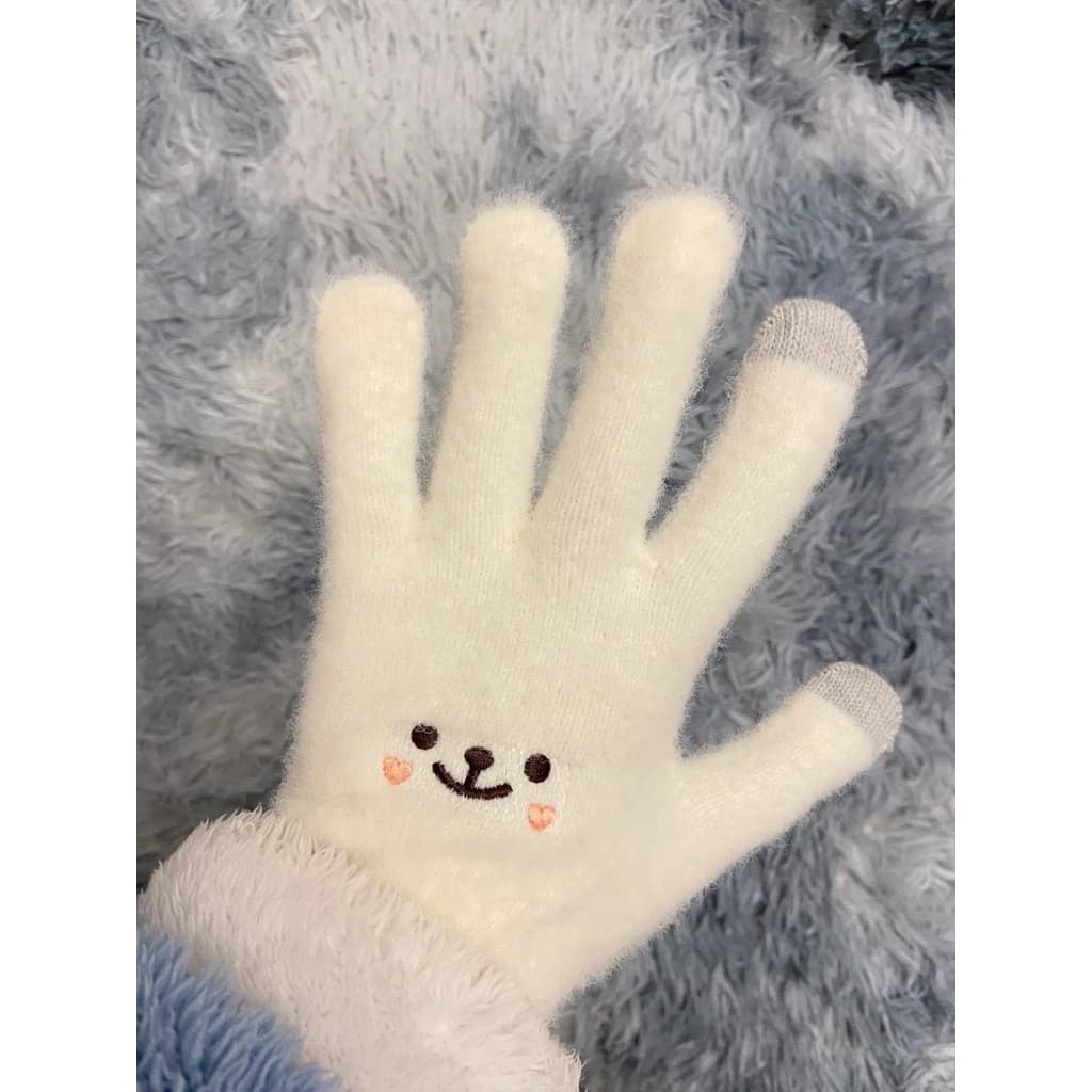 Ins Cartoon vison velo Smiley luvas inverno velo quente ao ar livre ciclismo à prova de frio bonito tela de toque luvas