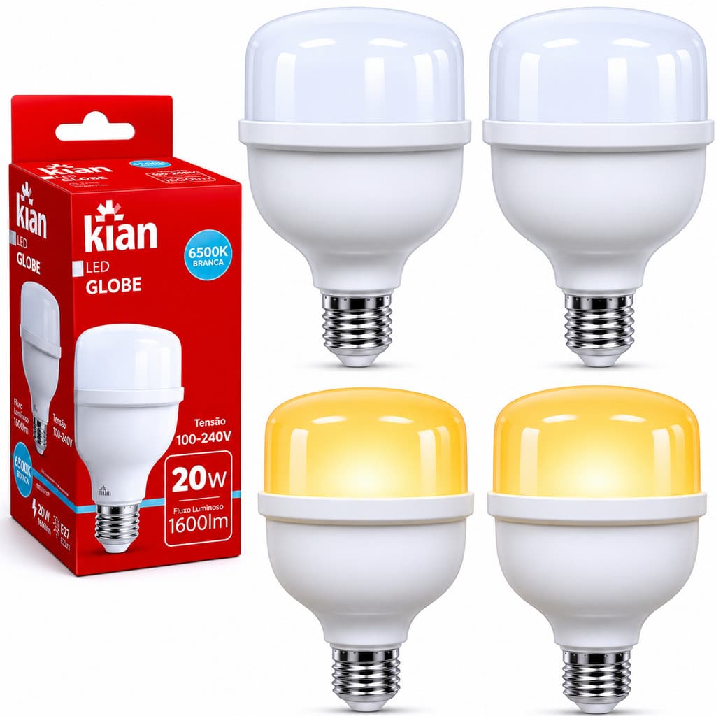 Kit 2 Lâmpadas Led 20W Branca Fria 6500k/Branca Morna 3000k Bivolt Economica Bocal e27