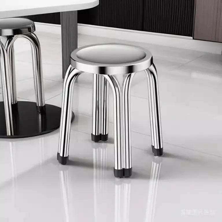 Banqueta redonda de quatro pernas em aço inoxidável, banco redondo para restaurante, mesa de jantar, cadeira ao ar livre