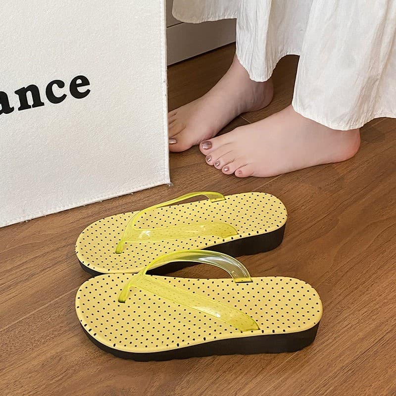Novo estilo verão Casual simples Flip-Flops sandálias chinelos feminino de alta aparência bolinhas cinto transparente au
