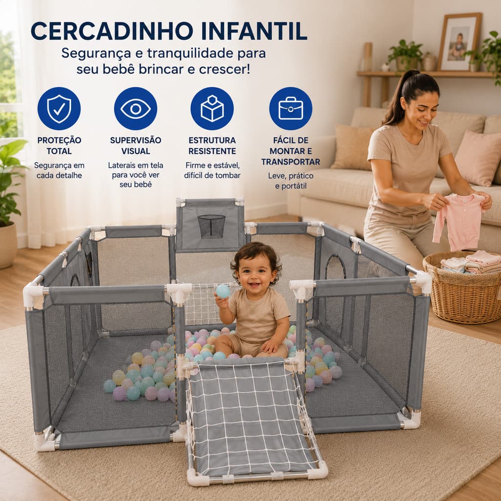 JOYA KID Cercadinho Bebê Grande Cercado Menino Menina Portátil Dobrável Bebê Chiqueirinho Jogo de futebol Chiqueirinho