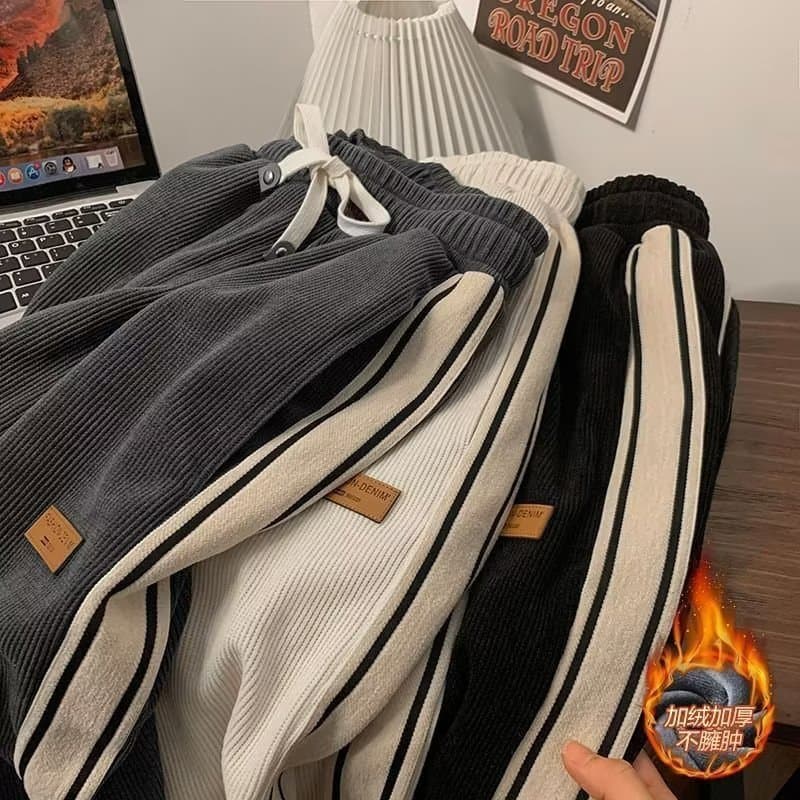 Veludo outono inverno calças masculinas juventude calças casuais soltas na moda meninos esportes High Street em linha re