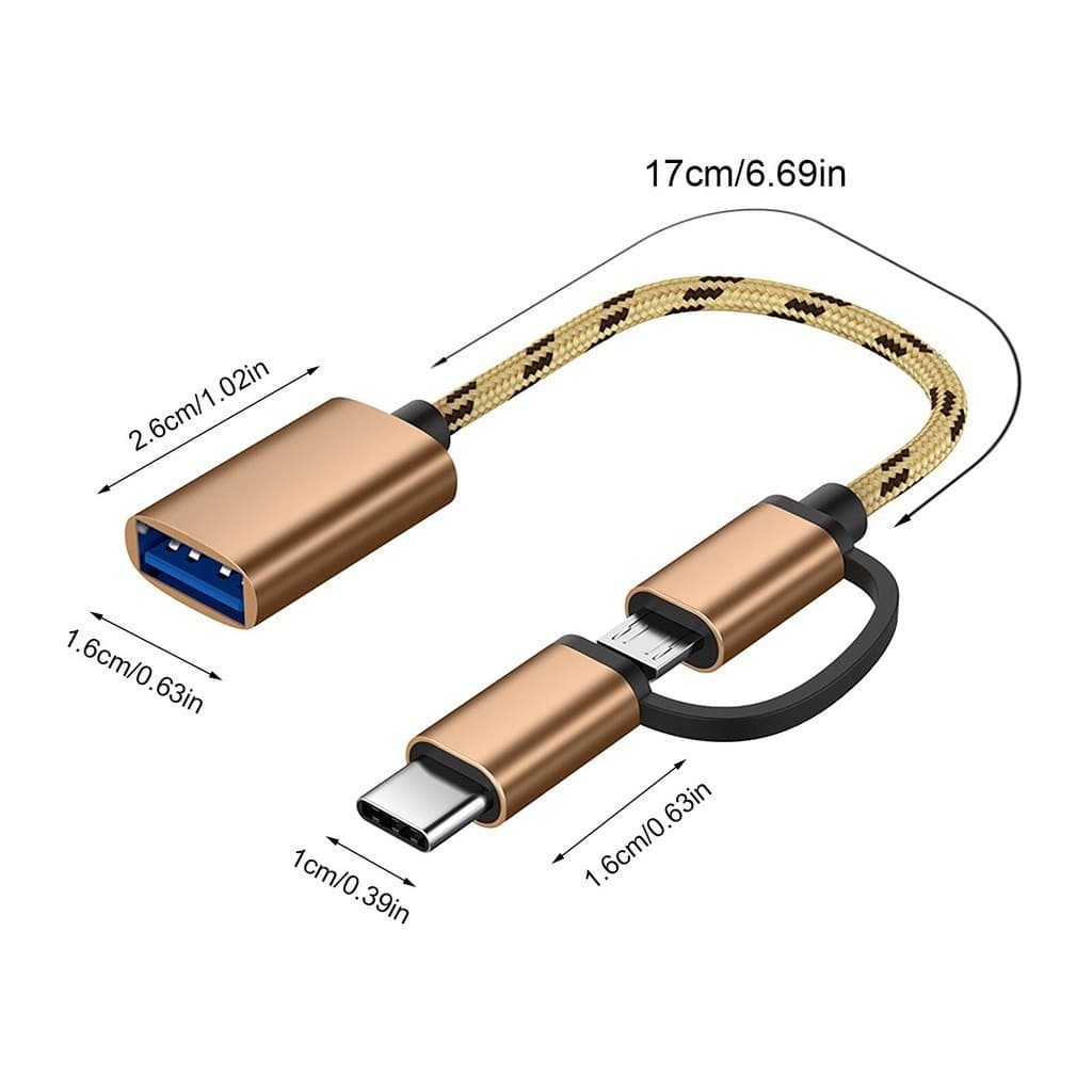 Cabo Adaptador Otg Usb 3.0 Tipo C 2 Em 1 Micro Usb Para Usb 3.0 Interface Conversor Para Celular DOURADO