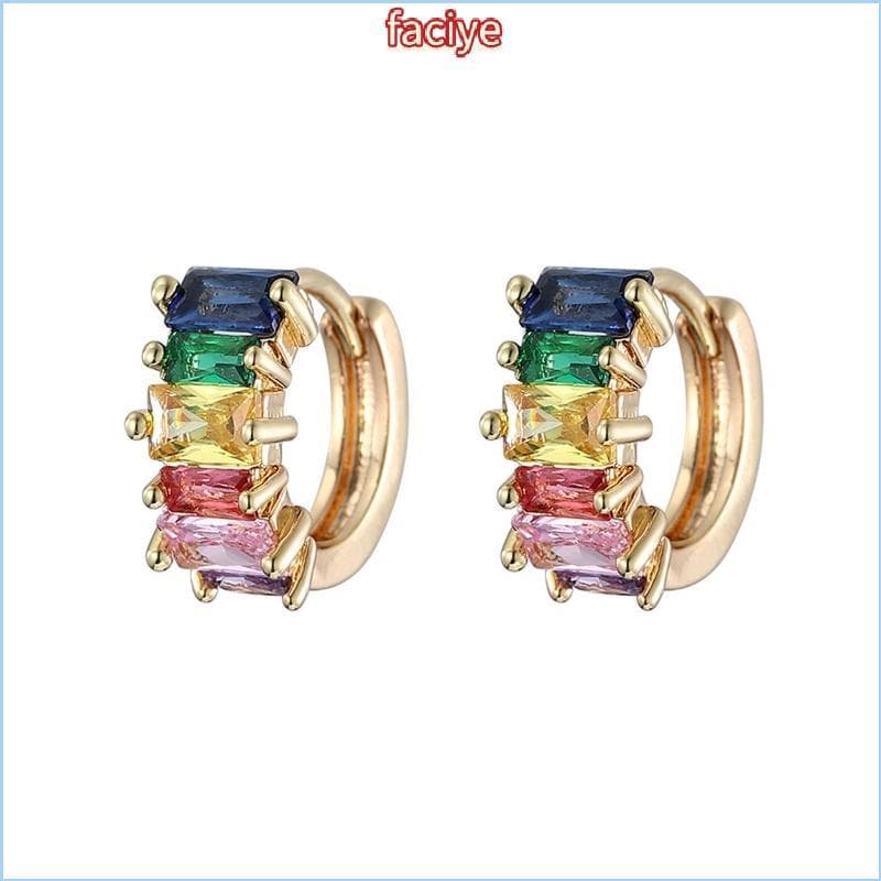 Brincos Argola Pequenos FCY Zircão Coloridos Clipe 10 Mm Para Meninas