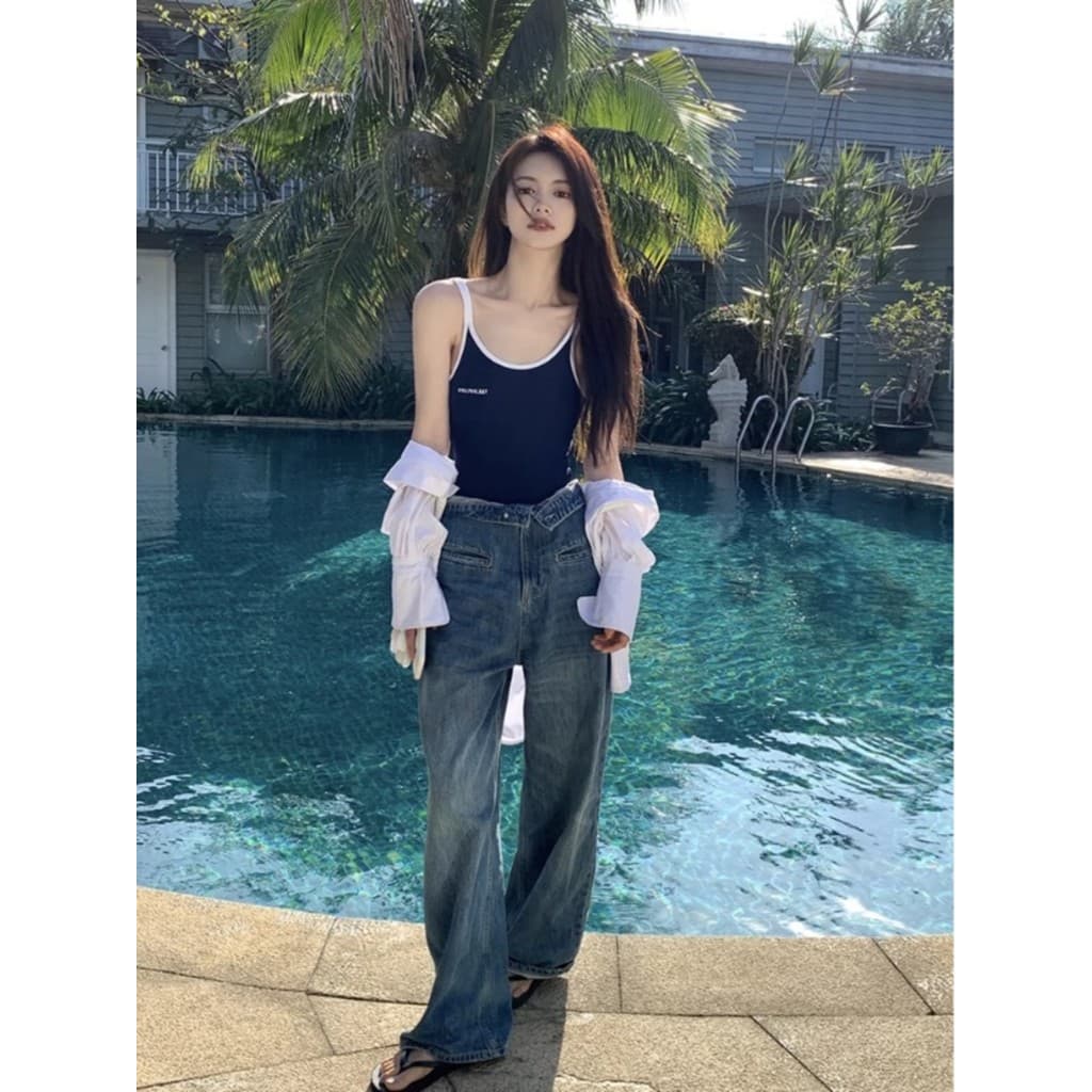 ◆DUDU DUDU◆Menina quente Tag novo estilo maiô feminino de uma peça conservadora férias capa barriga mais magro olhar men