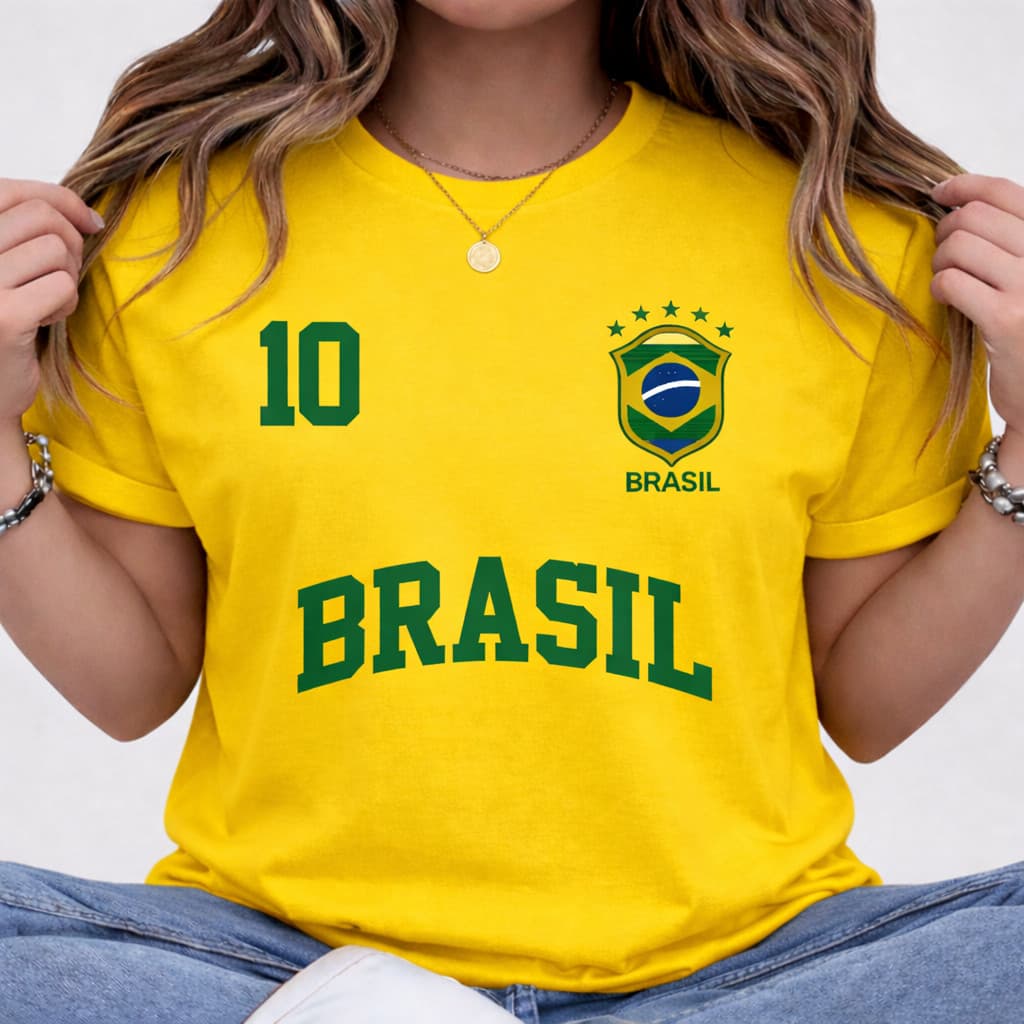 Camiseta Camisa Feminina Blusa 100% Algodão Brasil Copa Bandeira Futebol Tendência Oferta