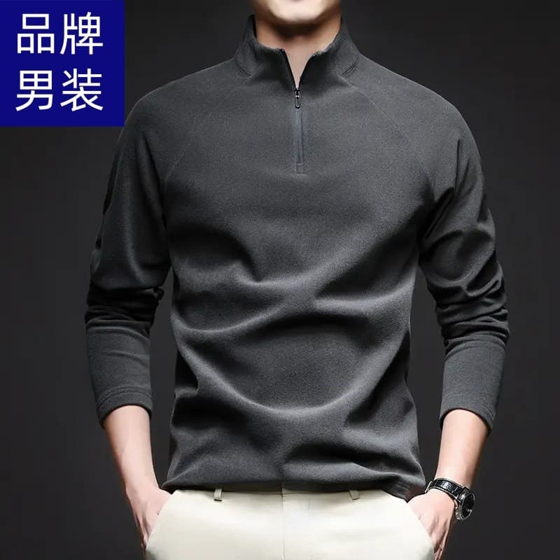 2026/marca outono inverno masculino dupla face velo camisa de fundo moda meio zíper Stand-Up Col