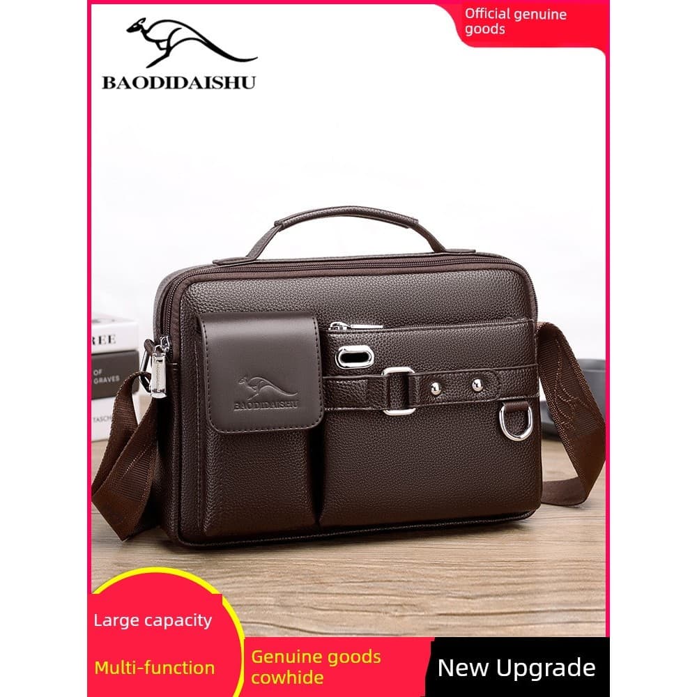 Baodi canguru bolsa mensageiro de ombro masculina bolsa de couro genuíno maleta de negócios Casual bolsa masculina peque