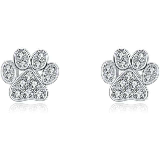 Brincos de Prata Esterlina 925 com Estampa de Pata de Cachorro e Gato CZ, Pequenos Brincos de Cristal para Animais de Es