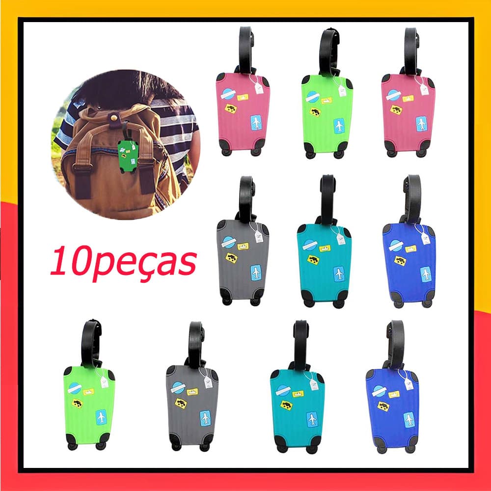 Conjunto de 10 peças de etiqueta de mala de Silicone com etiqueta de bagagem