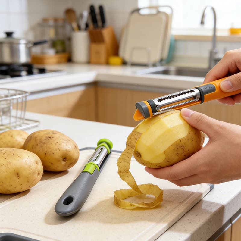 Descascador e Fatiador 3 em 1, Ferramenta Multifuncional de Cozinha para Descascar, Fatiar e Triturar Frutas, Vegetais e
