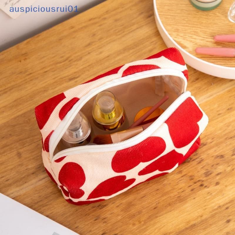 Coração Vermelho Veludo Feminino Saco De Cosméticos Viagem Portátil Bolsa De Maquiagem Lavagem Armazenamento De Higiene