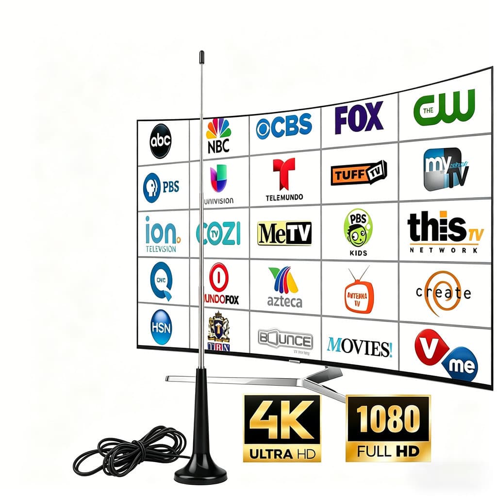 Antena Digital de TV Base Imã Full HDTV Alta Sensibilidade Longo alcance 5 metros Interna ANJGG BRASIL