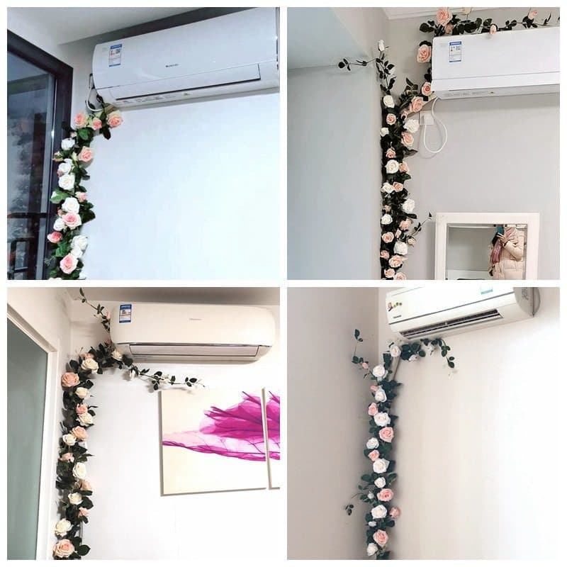 Flor artificial rosa videira ar condicionado tubo capa decoração feia tubo de esgoto parede fio capa feio artificial ros