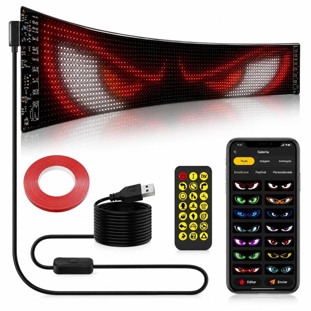 Painel de Led Olhos Com Display Led Flexível Programável Dobrável Controle Para Carro Caminhão Loja