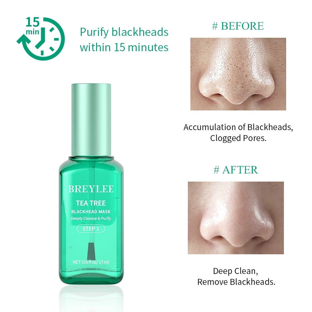 BREYLEE tea tree Blackhead Mask step 1 (17ml+100pcs Paper),Deeply Cleanses & Purifies, Blackhead remove Clear Acne And B
