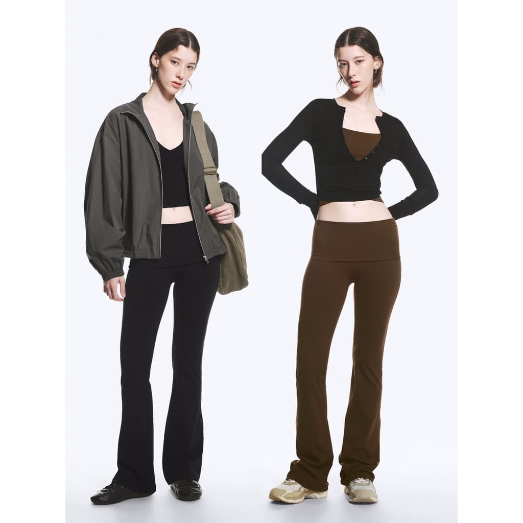 Nordic high Street estilo xs-xl flangeando cintura alta elástica macia cerosa ligeiramente Yoga calças esportivas ligeir
