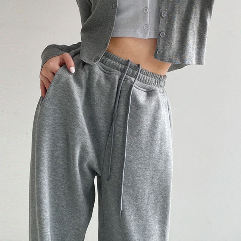 2023 primavera outono novo estilo cinza calças esportivas femininas soltas Sweatpants cintura alta mais magro olhar em l