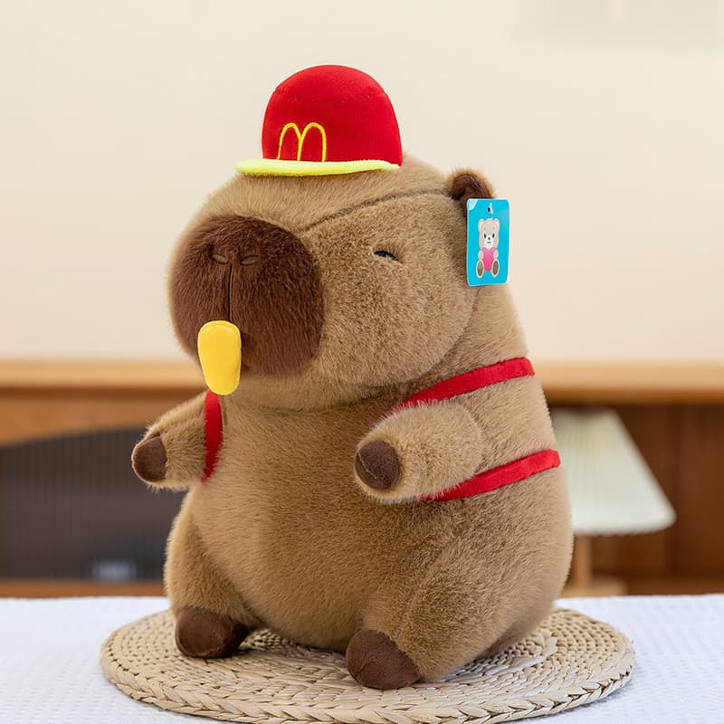 Brinquedo de Pelúcia Fofo de Capivara com Chapéu do McDonald's - Boneco de Pelúcia Macio, Almofada Kawaii de Capivara pa