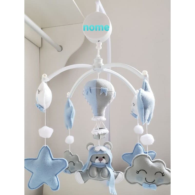 móbile musical urso azul balão berço